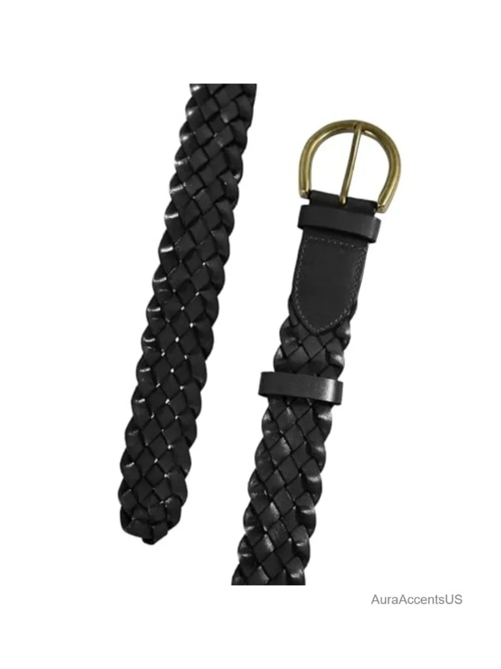 Genuine Leather Braided Belt with Antique Brass Buckle - Women's Fashion